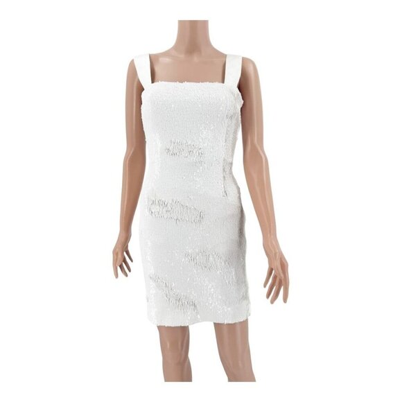 Galvan London Dress White Sequin Chiffon Mini FR34 US2 | Designer Cocktail Party - Picture 2 of 7